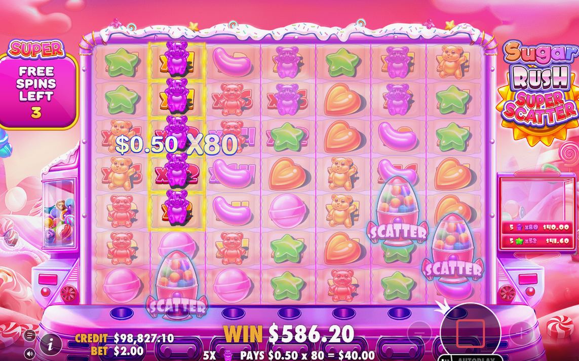 Free Spins triggered by Super Scatter symbols on the grid