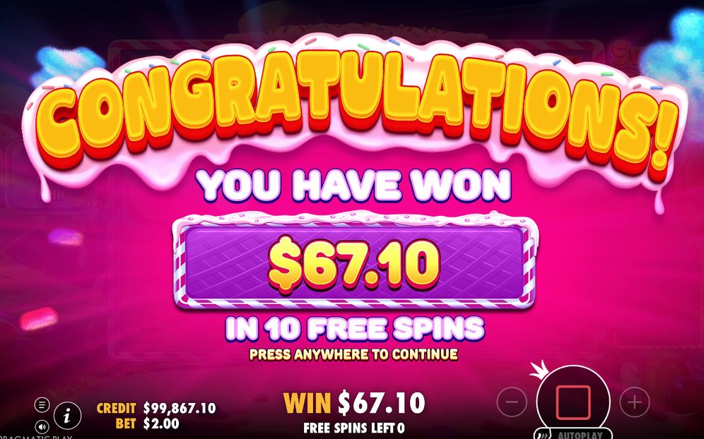 Win screen once the tumble sequence has ended