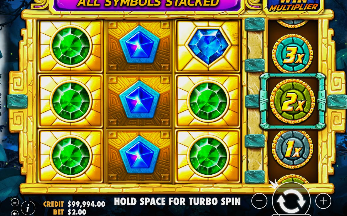 Gemstone symbols and WILD on the reels, base game